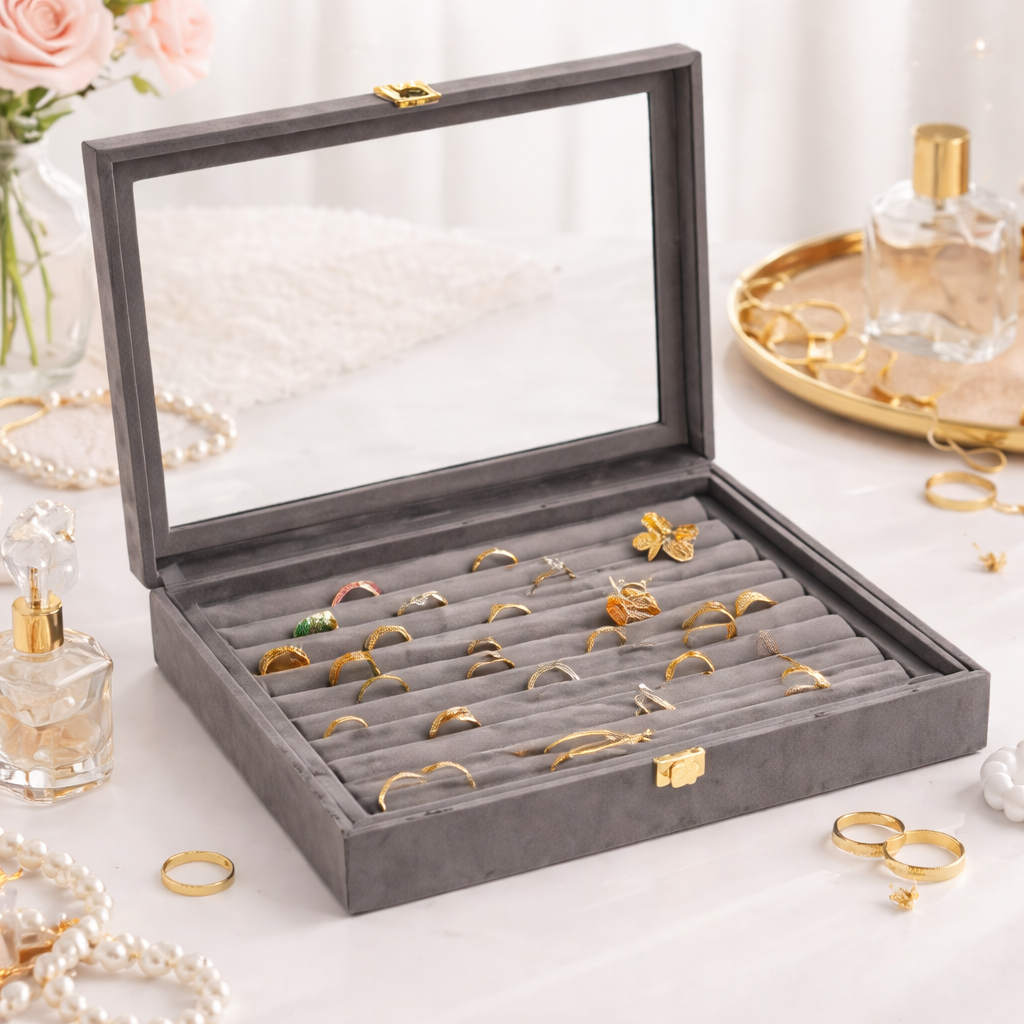 Premium Velvet Ring & Earings Organizer Box