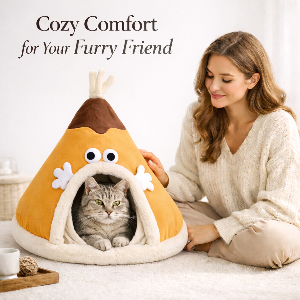 Cat Tent Bed with Googly Eyes Multicolor